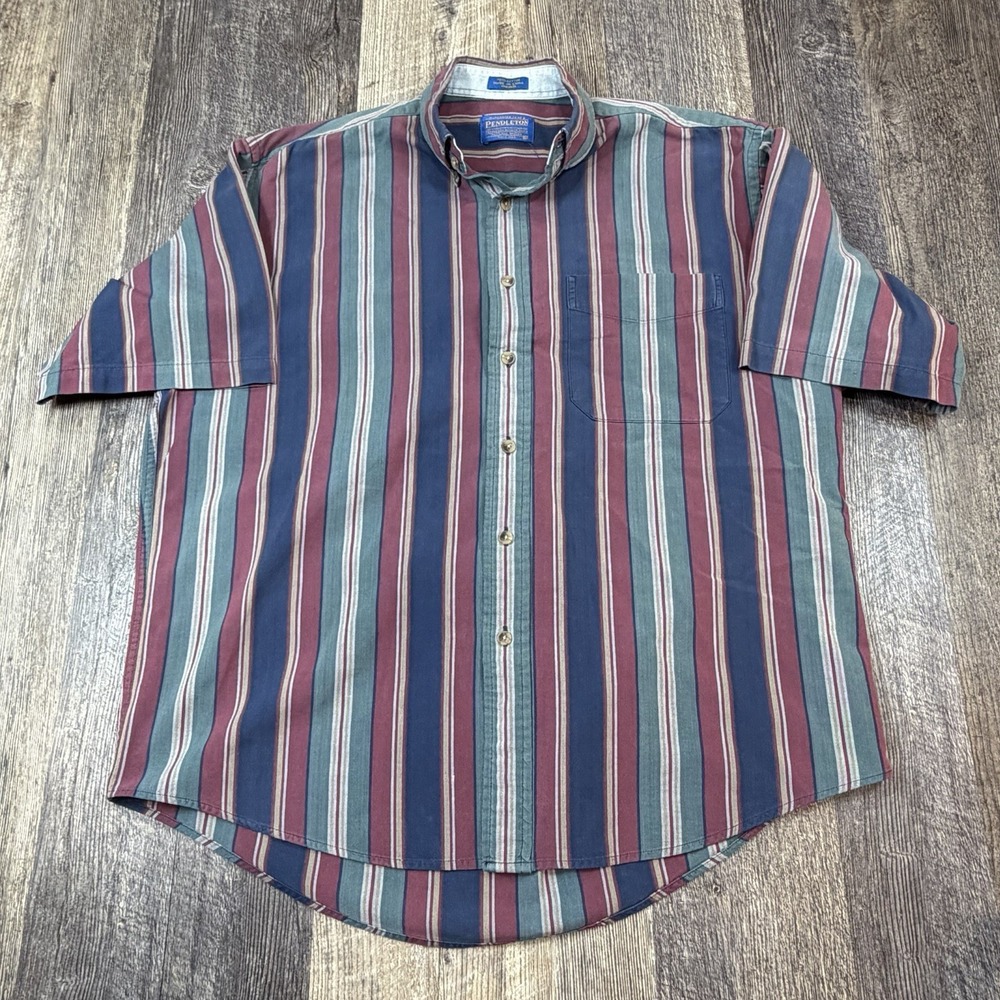 Vintage Pendleton Oxford Cloth Shirt Mens M Striped Button Down Short Sleeve